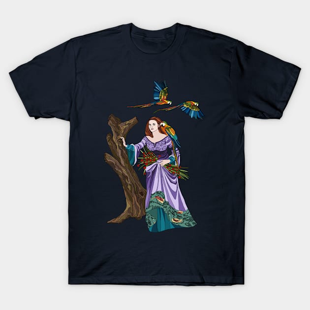Lady with macaws T-Shirt by Quality Quail